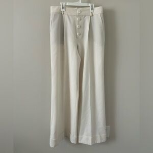 Alice + Olivia White Pleated Trousers Size 10 High Waisted Wide Leg Button *read